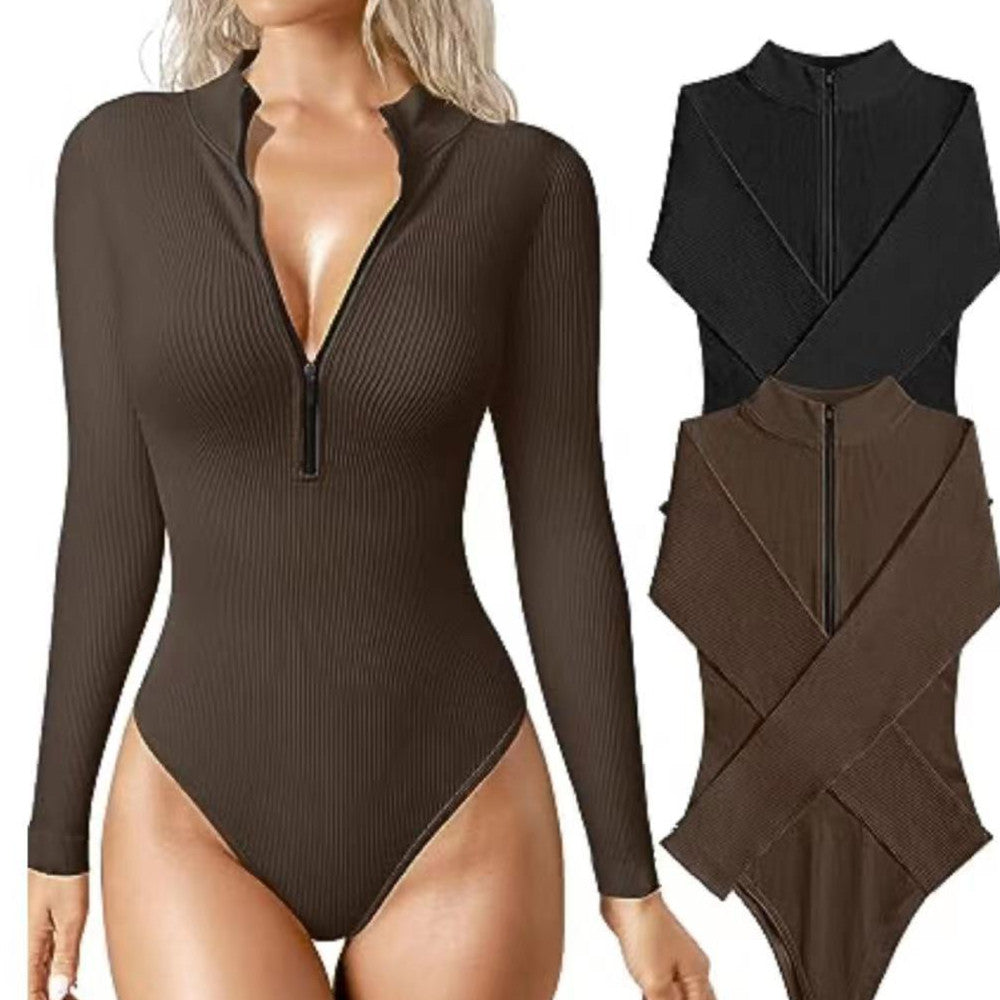Long Sleeve Zipper Jumpsuit Seamless Slimming Shapewear Romper