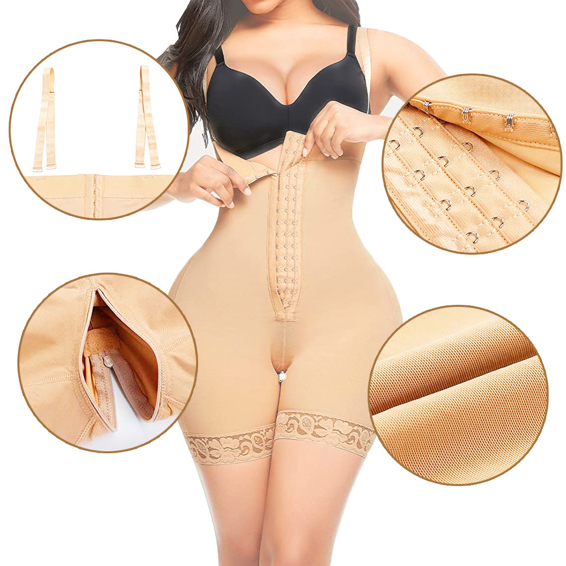 High Waisted Shapewear Bodysuit Crotch Zipper Tummy Lifting
