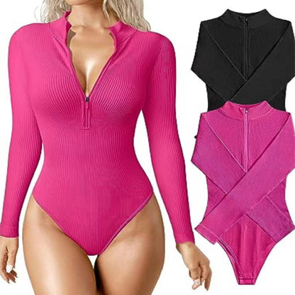 Long Sleeve Zipper Jumpsuit Seamless Slimming Shapewear Romper