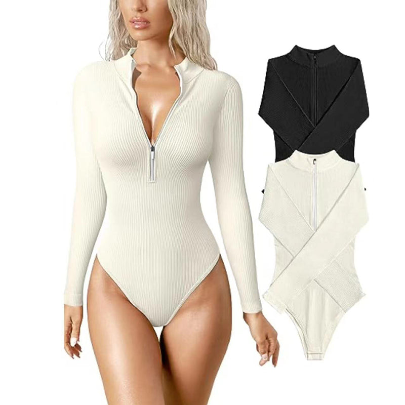 Long Sleeve Zipper Jumpsuit Seamless Slimming Shapewear Romper